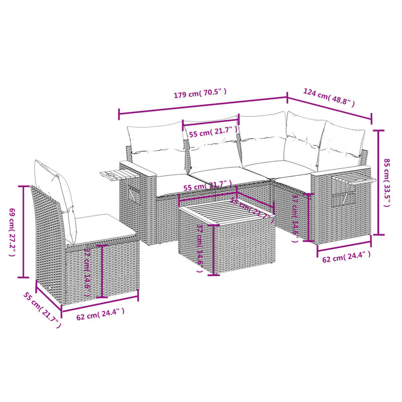 6 Piece Garden Sofa Set with Cushions Black Poly Rattan Payday Deals