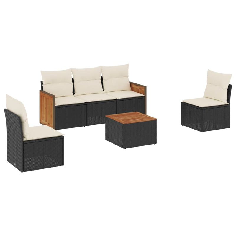 6 Piece Garden Sofa Set with Cushions Black Poly Rattan Payday Deals