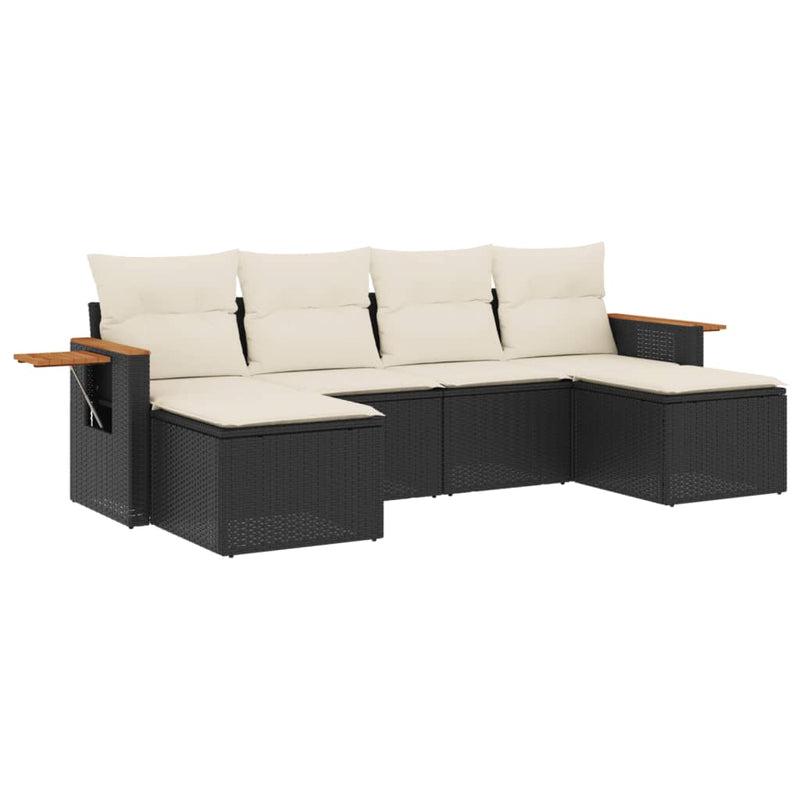 6 Piece Garden Sofa Set with Cushions Black Poly Rattan Payday Deals