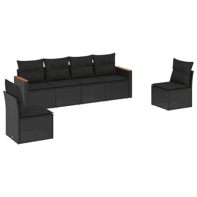 6 Piece Garden Sofa Set with Cushions Black Poly Rattan Payday Deals