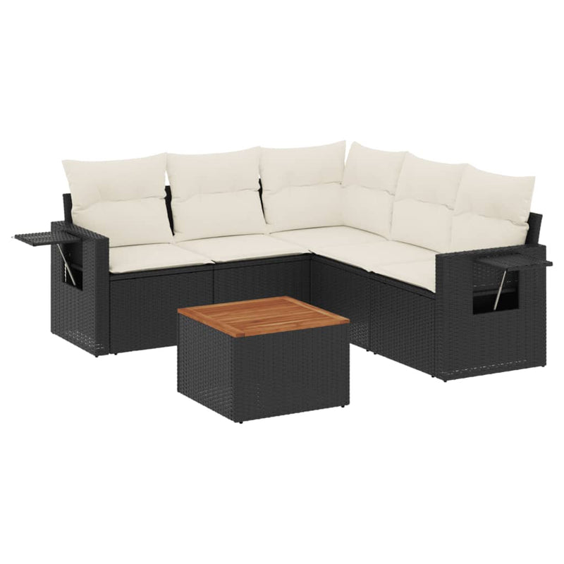 6 Piece Garden Sofa Set with Cushions Black Poly Rattan Payday Deals