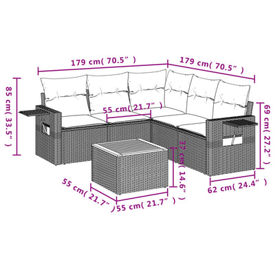 6 Piece Garden Sofa Set with Cushions Black Poly Rattan Payday Deals
