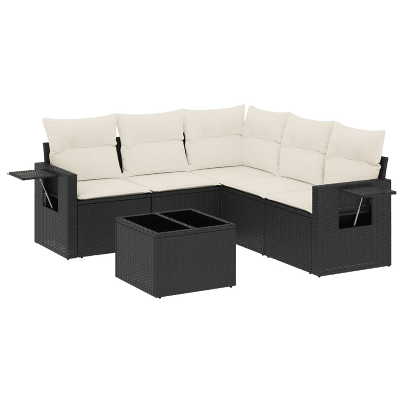 6 Piece Garden Sofa Set with Cushions Black Poly Rattan Payday Deals