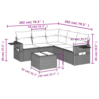 6 Piece Garden Sofa Set with Cushions Black Poly Rattan Payday Deals