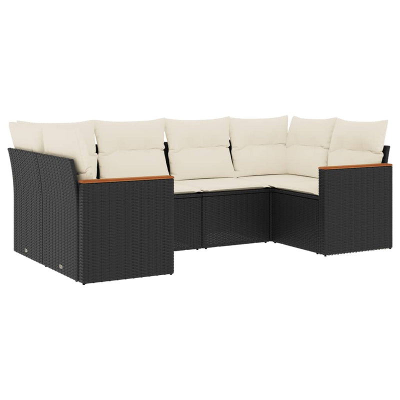 6 Piece Garden Sofa Set with Cushions Black Poly Rattan Payday Deals
