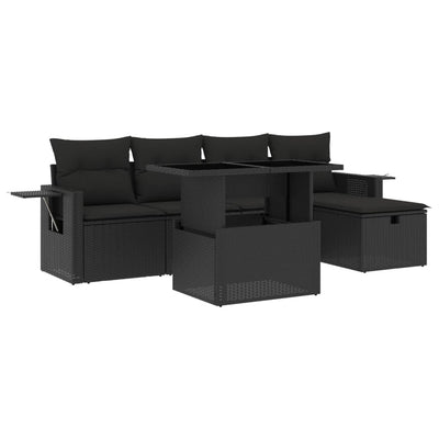 6 Piece Garden Sofa Set with Cushions Black Poly Rattan Payday Deals