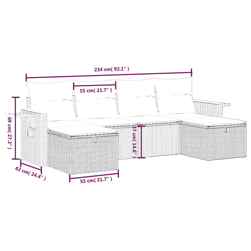 6 Piece Garden Sofa Set with Cushions Black Poly Rattan Payday Deals