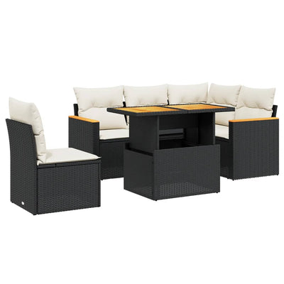 6 Piece Garden Sofa Set with Cushions Black Poly Rattan Payday Deals