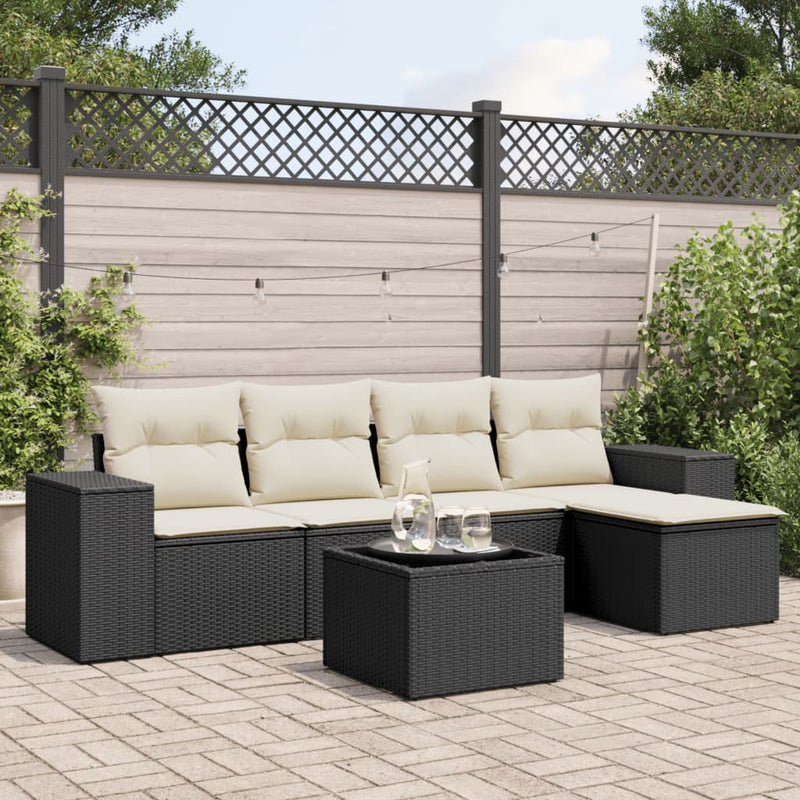 6 Piece Garden Sofa Set with Cushions Black Poly Rattan Payday Deals