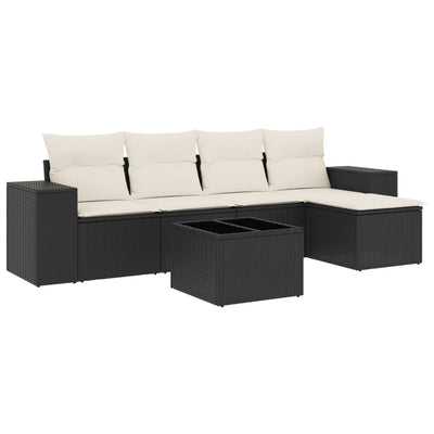 6 Piece Garden Sofa Set with Cushions Black Poly Rattan Payday Deals