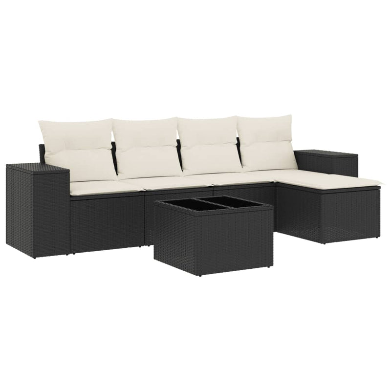 6 Piece Garden Sofa Set with Cushions Black Poly Rattan Payday Deals