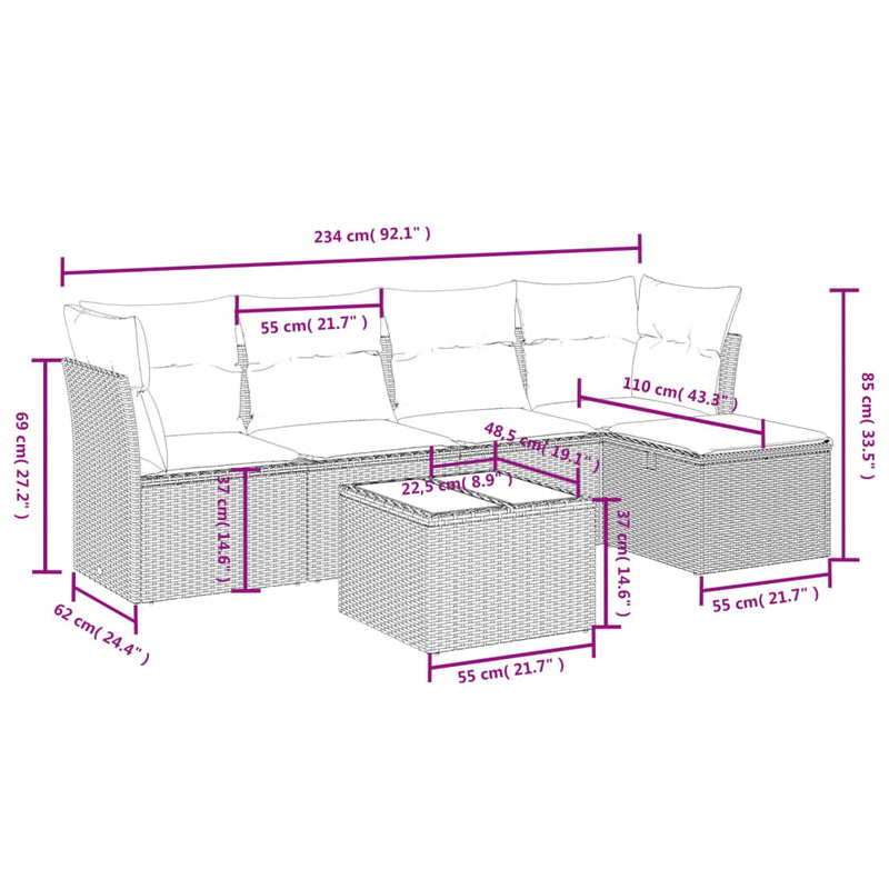 6 Piece Garden Sofa Set with Cushions Black Poly Rattan Payday Deals