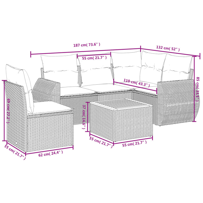 6 Piece Garden Sofa Set with Cushions Black Poly Rattan Payday Deals