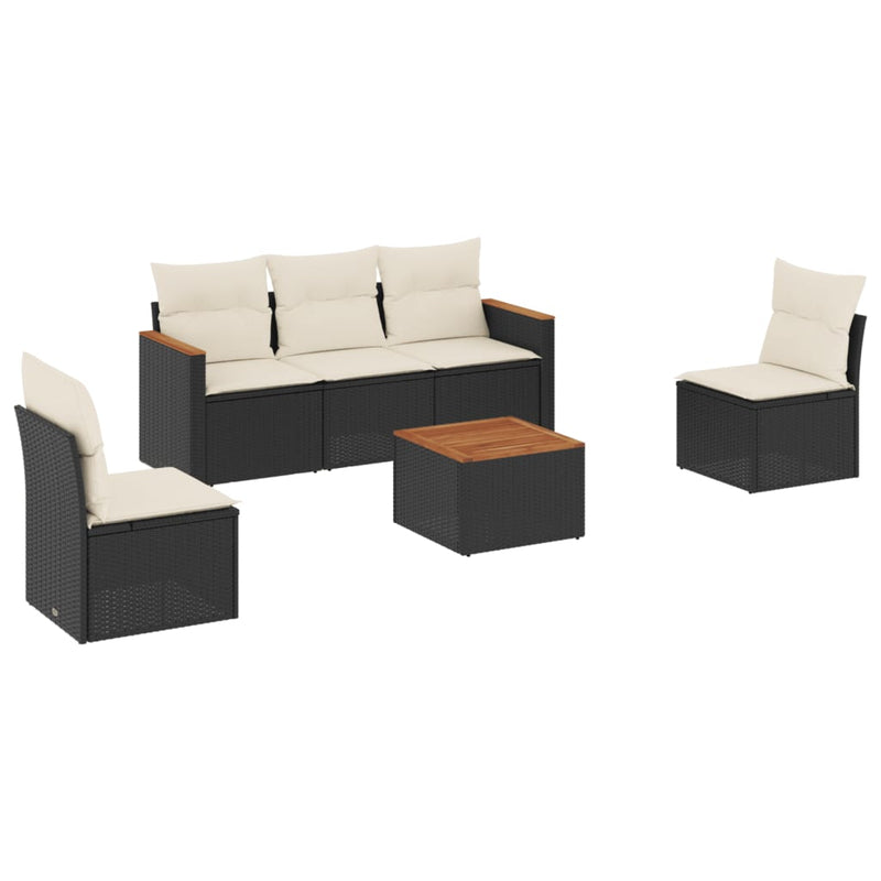 6 Piece Garden Sofa Set with Cushions Black Poly Rattan Payday Deals