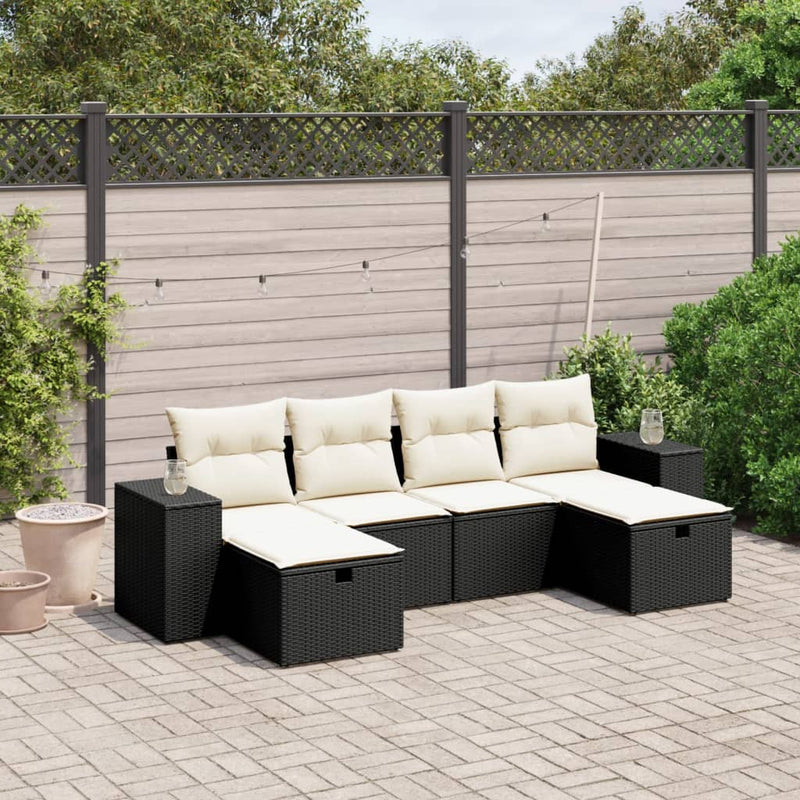 6 Piece Garden Sofa Set with Cushions Black Poly Rattan Payday Deals