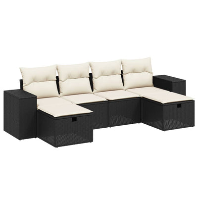 6 Piece Garden Sofa Set with Cushions Black Poly Rattan Payday Deals