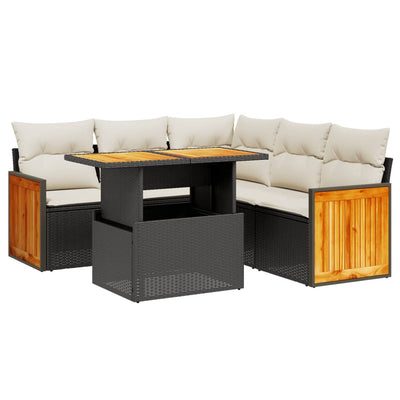 6 Piece Garden Sofa Set with Cushions Black Poly Rattan Payday Deals