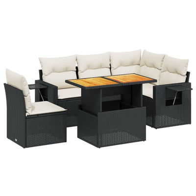 6 Piece Garden Sofa Set with Cushions Black Poly Rattan Payday Deals