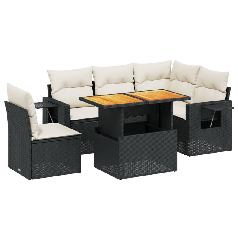 6 Piece Garden Sofa Set with Cushions Black Poly Rattan Payday Deals