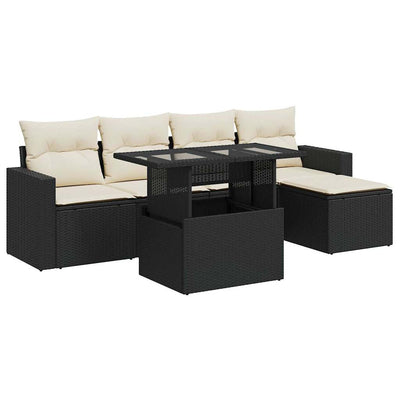6 Piece Garden Sofa Set with Cushions Black Poly Rattan Payday Deals