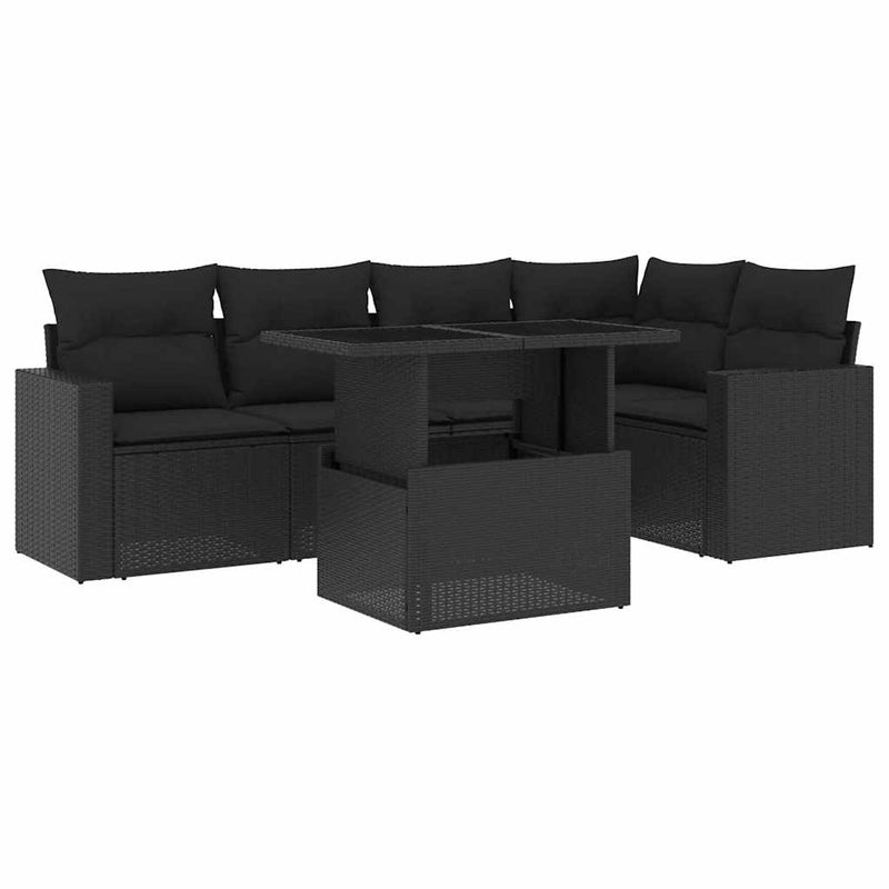 6 Piece Garden Sofa Set with Cushions Black Poly Rattan Payday Deals