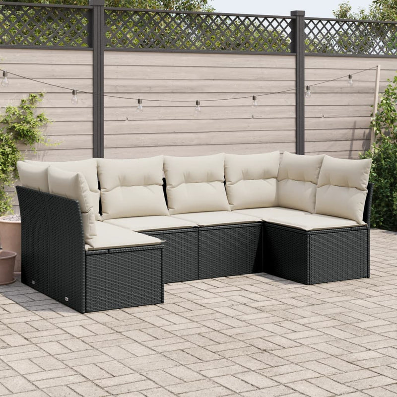 6 Piece Garden Sofa Set with Cushions Black Poly Rattan Payday Deals