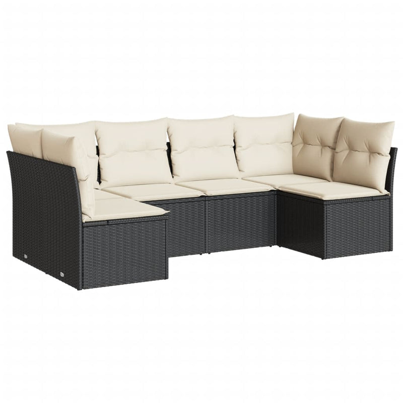 6 Piece Garden Sofa Set with Cushions Black Poly Rattan Payday Deals