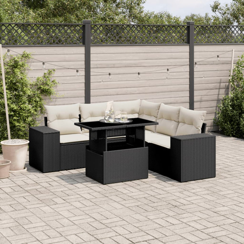 6 Piece Garden Sofa Set with Cushions Black Poly Rattan Payday Deals
