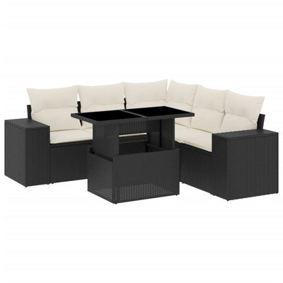 6 Piece Garden Sofa Set with Cushions Black Poly Rattan Payday Deals