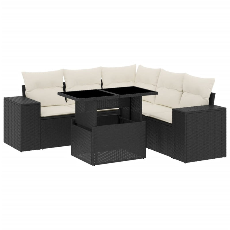 6 Piece Garden Sofa Set with Cushions Black Poly Rattan Payday Deals