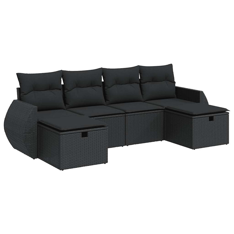 6 Piece Garden Sofa Set with Cushions Black Poly Rattan Payday Deals