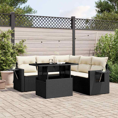 6 Piece Garden Sofa Set with Cushions Black Poly Rattan