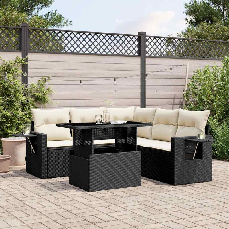 6 Piece Garden Sofa Set with Cushions Black Poly Rattan Payday Deals