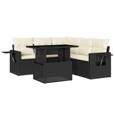6 Piece Garden Sofa Set with Cushions Black Poly Rattan Payday Deals