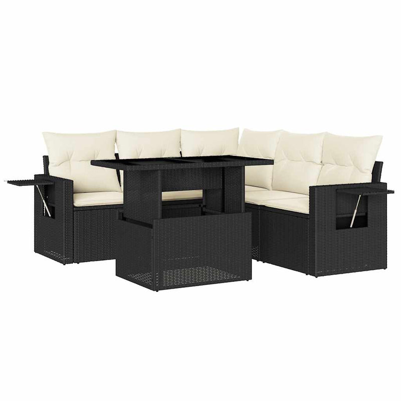 6 Piece Garden Sofa Set with Cushions Black Poly Rattan Payday Deals