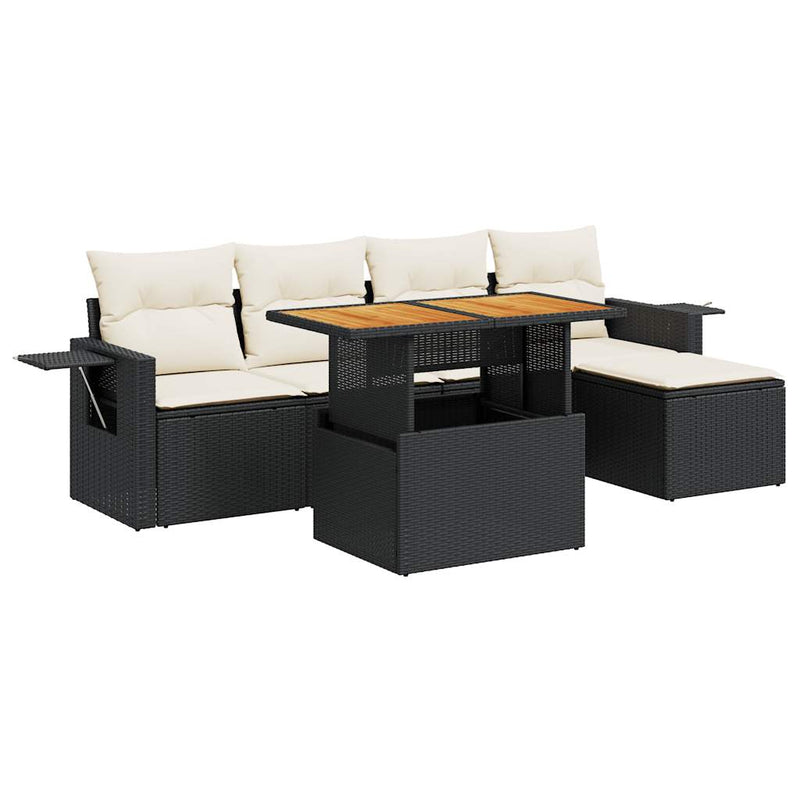 6 Piece Garden Sofa Set with Cushions Black Poly Rattan Payday Deals