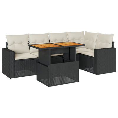 6 Piece Garden Sofa Set with Cushions Black Poly Rattan Payday Deals