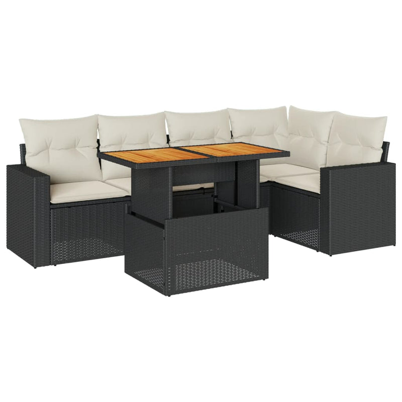 6 Piece Garden Sofa Set with Cushions Black Poly Rattan Payday Deals