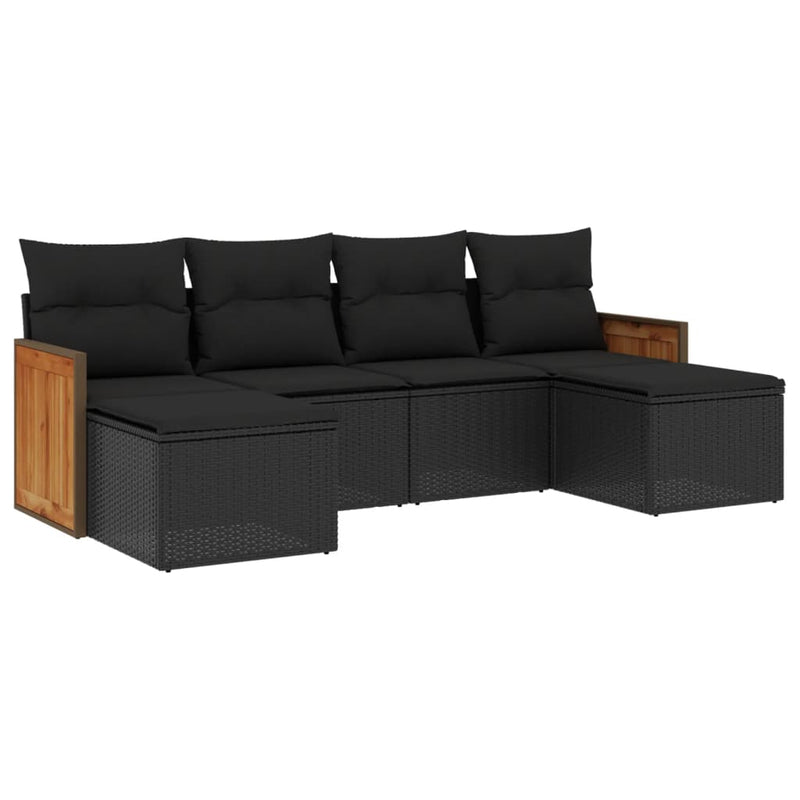 6 Piece Garden Sofa Set with Cushions Black Poly Rattan Payday Deals