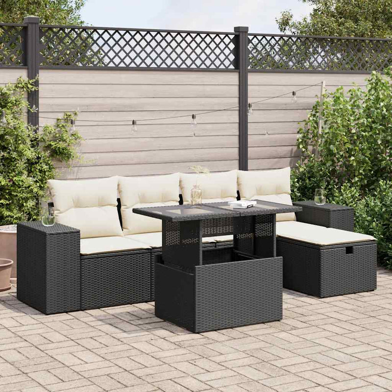 6 Piece Garden Sofa Set with Cushions Black Poly Rattan Payday Deals