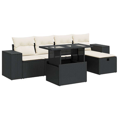 6 Piece Garden Sofa Set with Cushions Black Poly Rattan Payday Deals