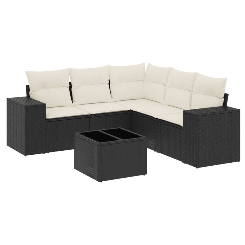 6 Piece Garden Sofa Set with Cushions Black Poly Rattan Payday Deals