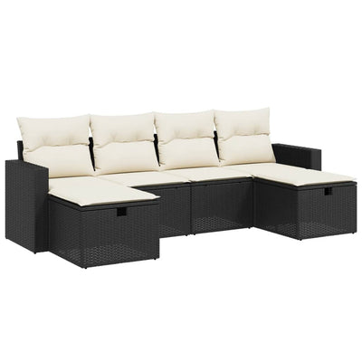 6 Piece Garden Sofa Set with Cushions Black Poly Rattan Payday Deals