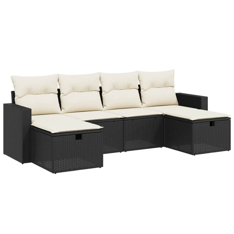 6 Piece Garden Sofa Set with Cushions Black Poly Rattan Payday Deals