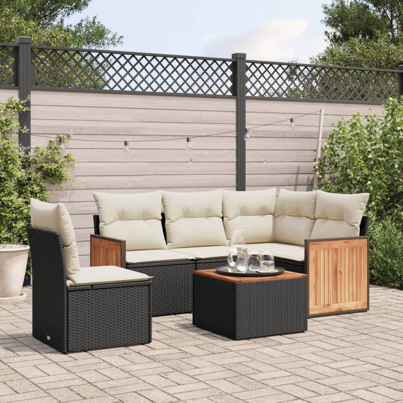 6 Piece Garden Sofa Set with Cushions Black Poly Rattan Payday Deals