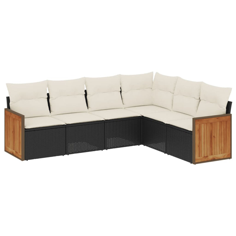 6 Piece Garden Sofa Set with Cushions Black Poly Rattan Payday Deals
