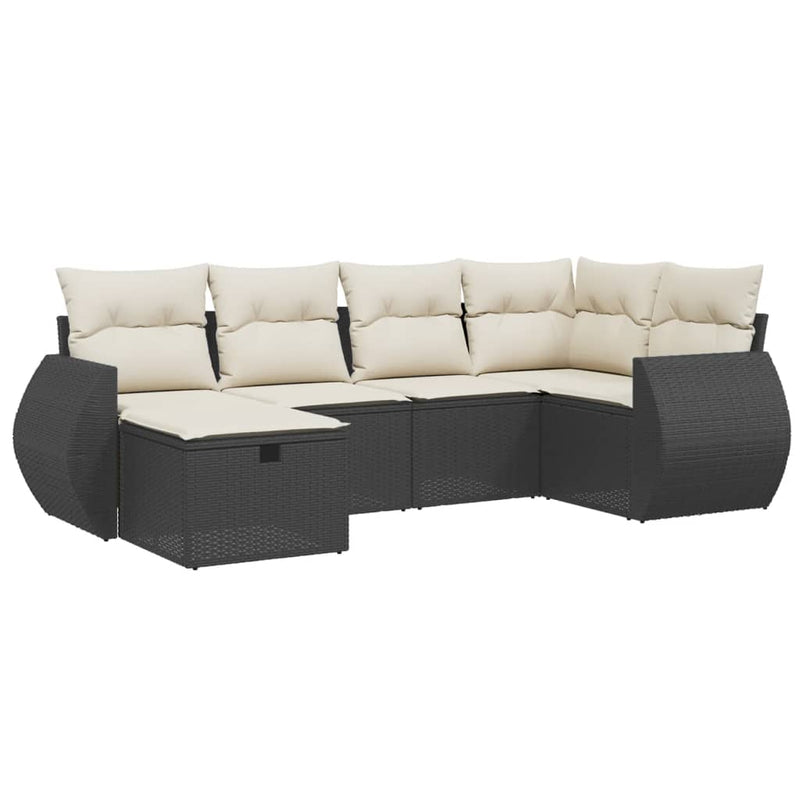 6 Piece Garden Sofa Set with Cushions Black Poly Rattan Payday Deals