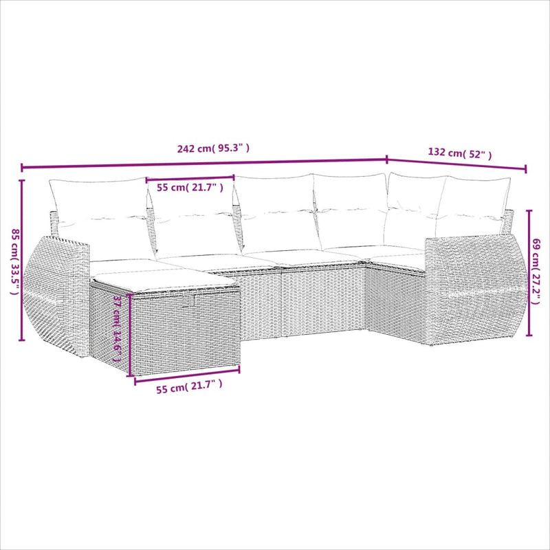 6 Piece Garden Sofa Set with Cushions Black Poly Rattan Payday Deals