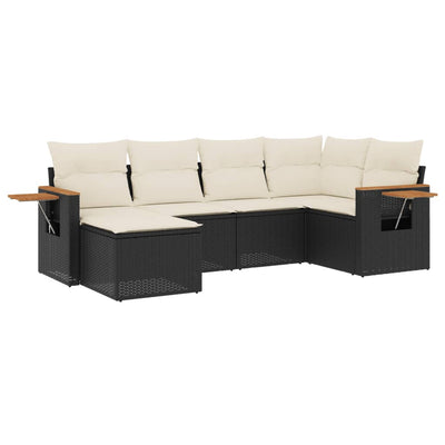 6 Piece Garden Sofa Set with Cushions Black Poly Rattan Payday Deals