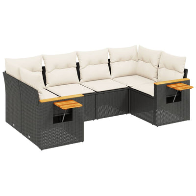6 Piece Garden Sofa Set with Cushions Black Poly Rattan Payday Deals
